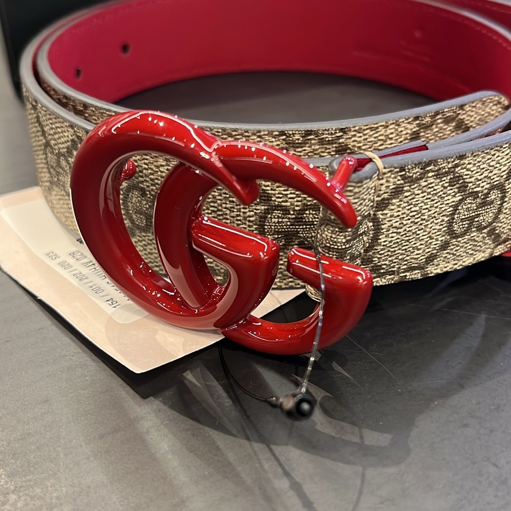 Gucci burgandy Buckle Monogram Belt New With Tag